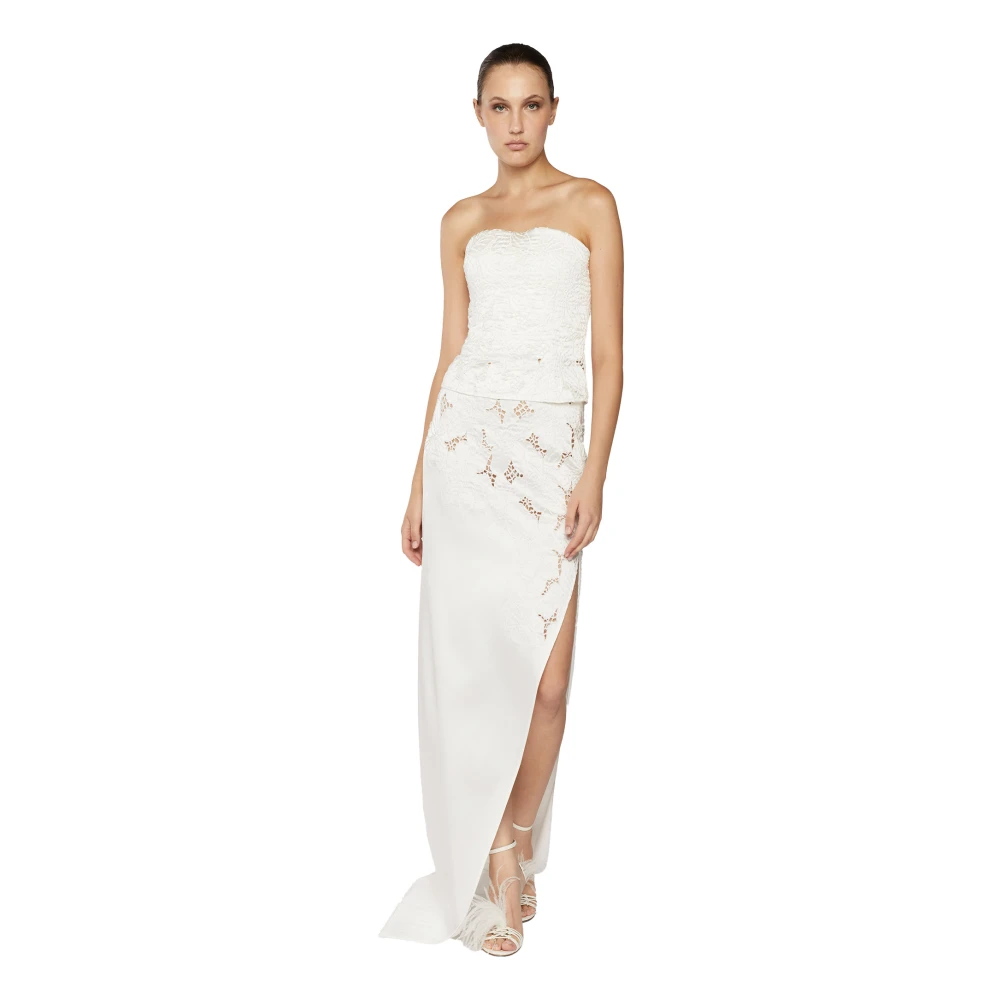 Genny Witte Guipure Kant Rok met Zijsplit White Dames