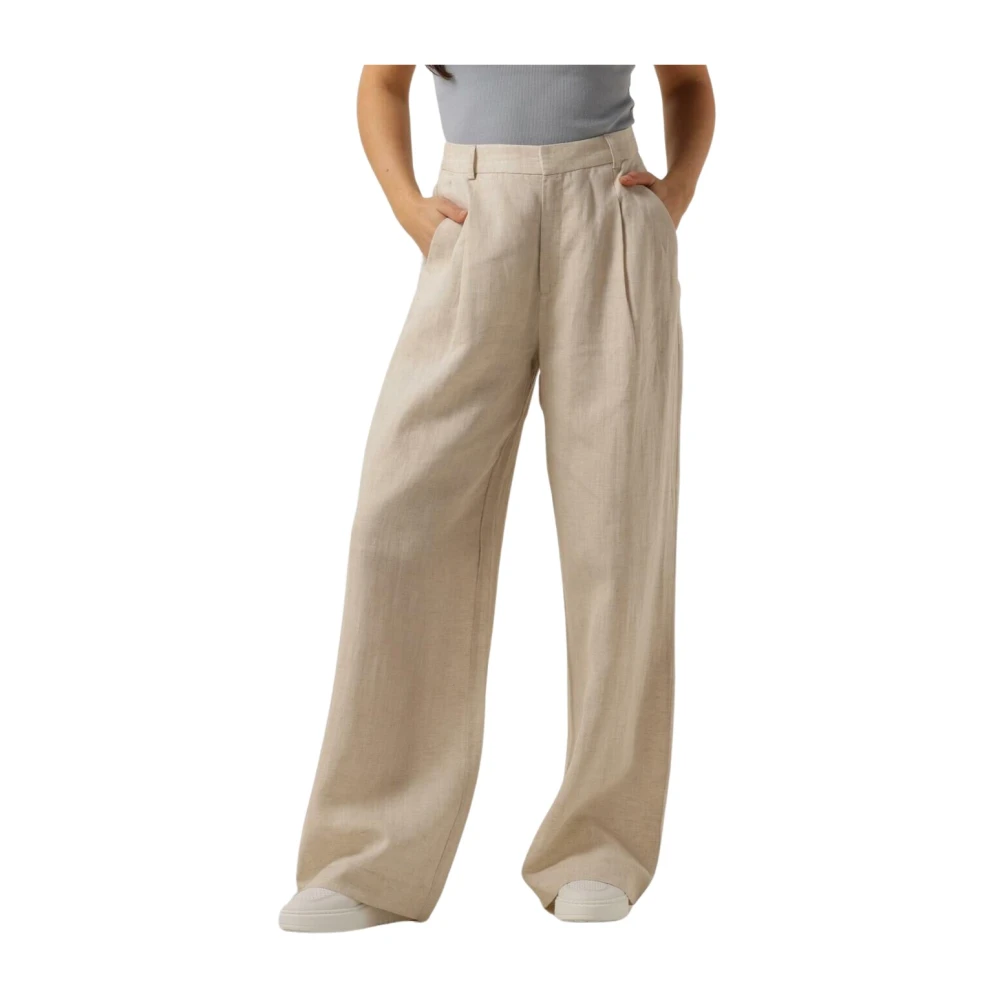 Gestuz Linnen Hoge Taille Broek Zandkleur Beige Dames