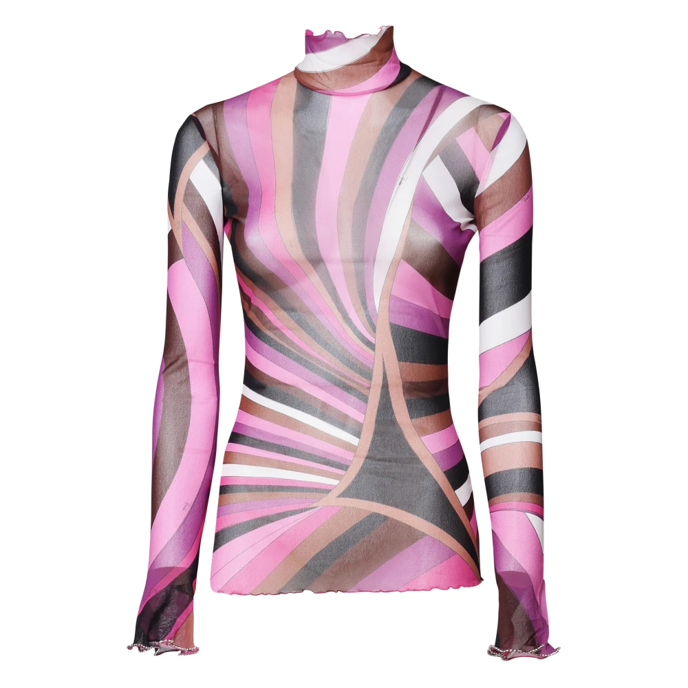 EMILIO PUCCI MultiColour Archief Print Mock Neck T-shirt Multicolor Dames