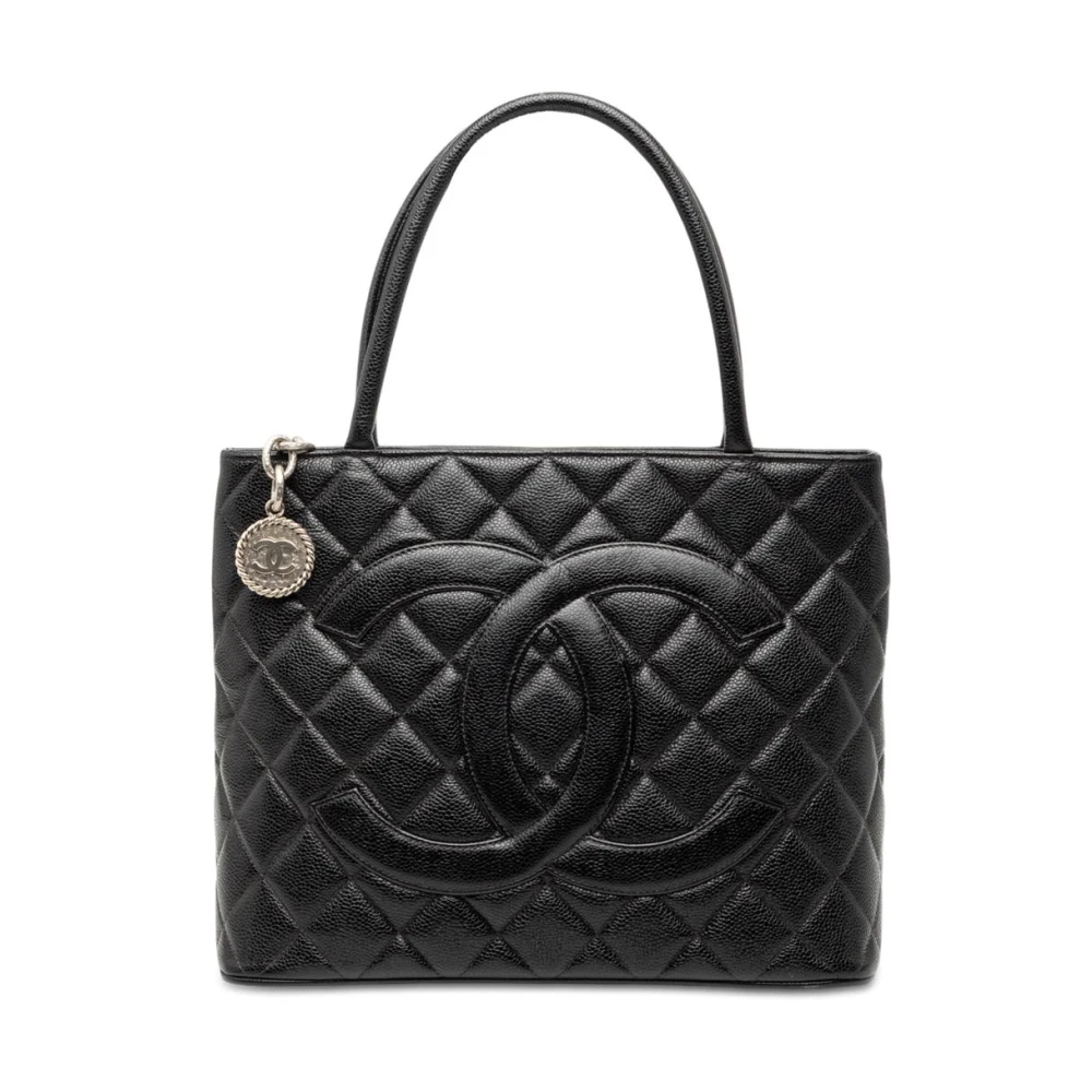 Chanel Vintage Women's Black Pre-Owned Structured Leather Tote Bag