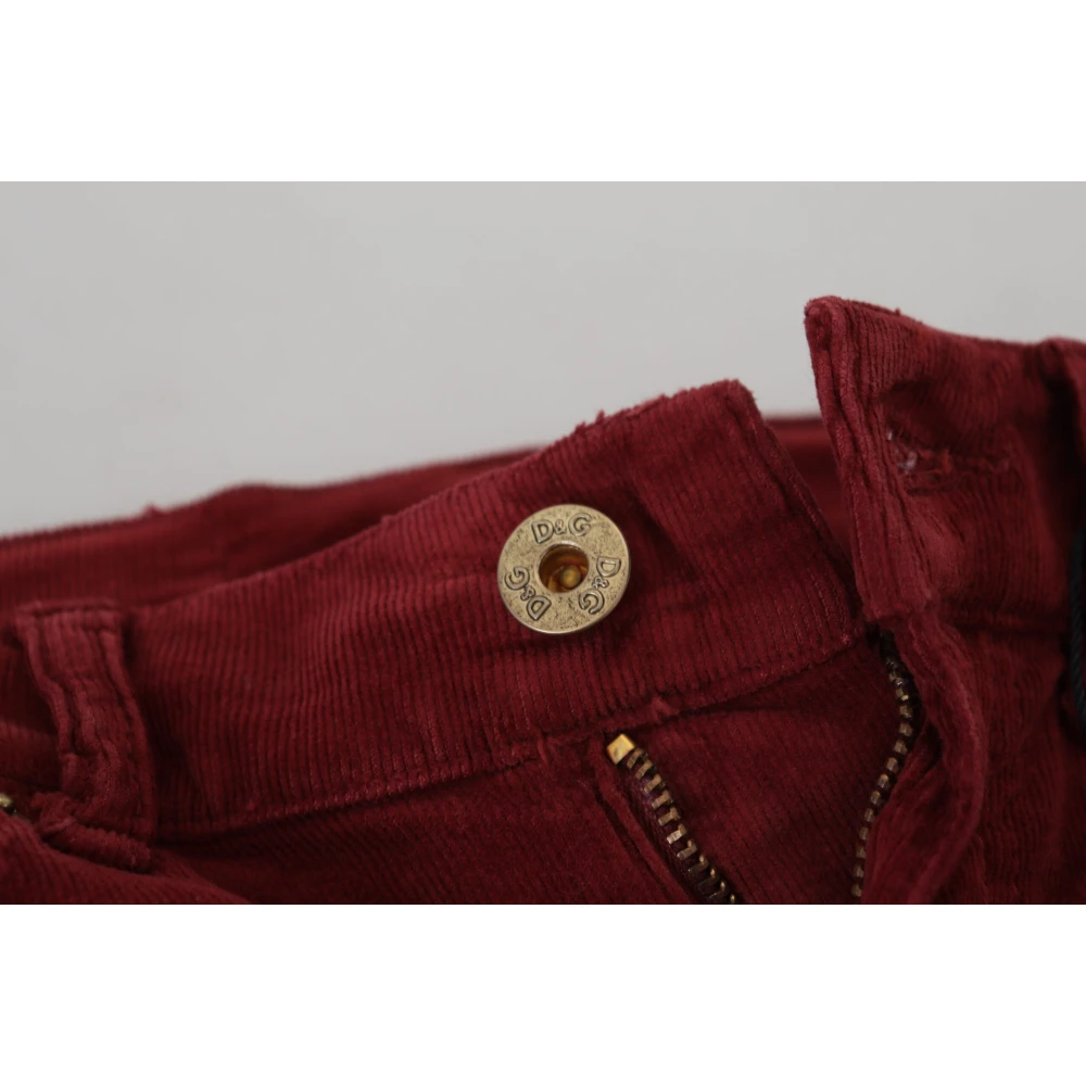 Dolce & Gabbana Maroon Corduroy Slim Fit Casual Broek Brown Dames