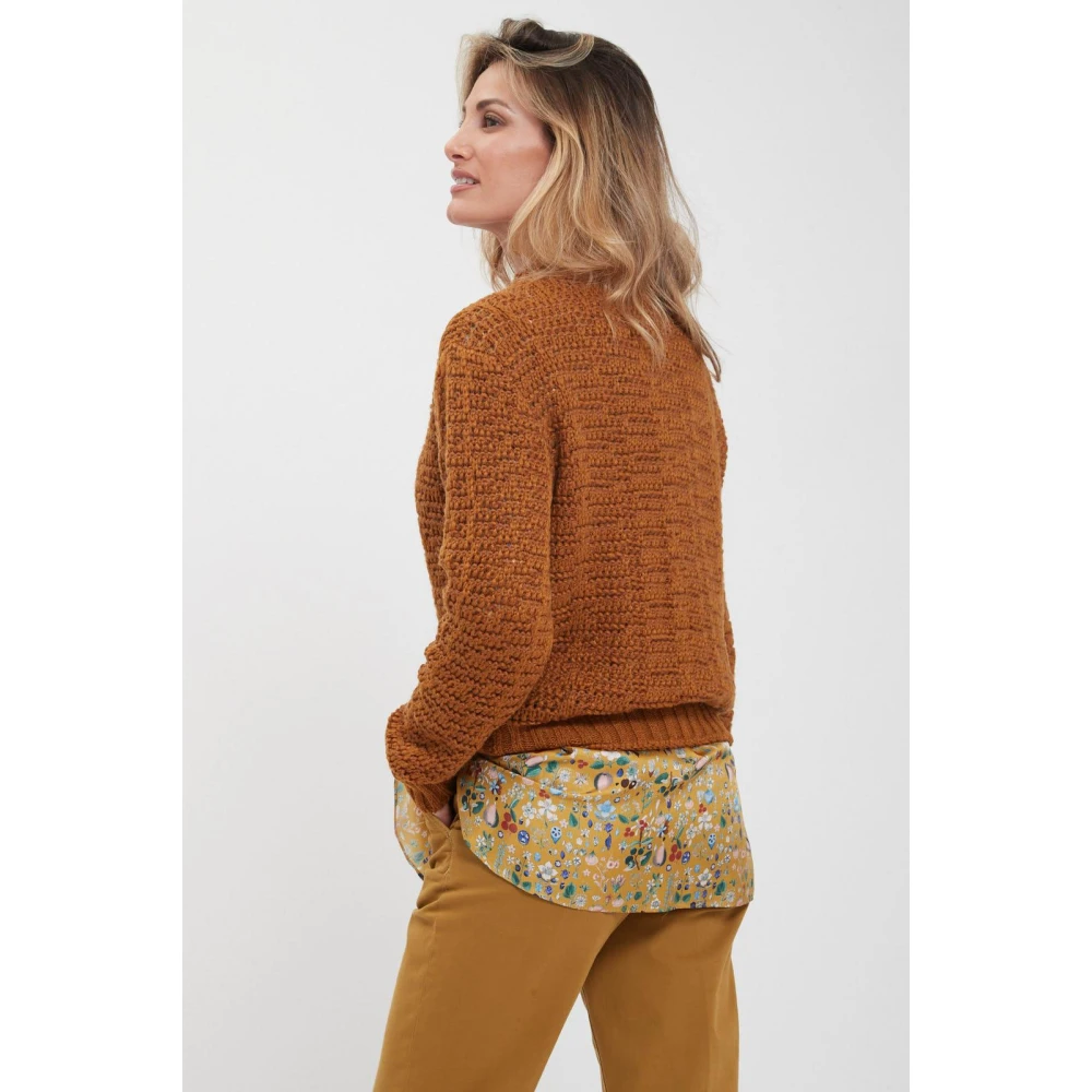 Alpha Studio Klassieke Crew Neck Sweater Brown Dames