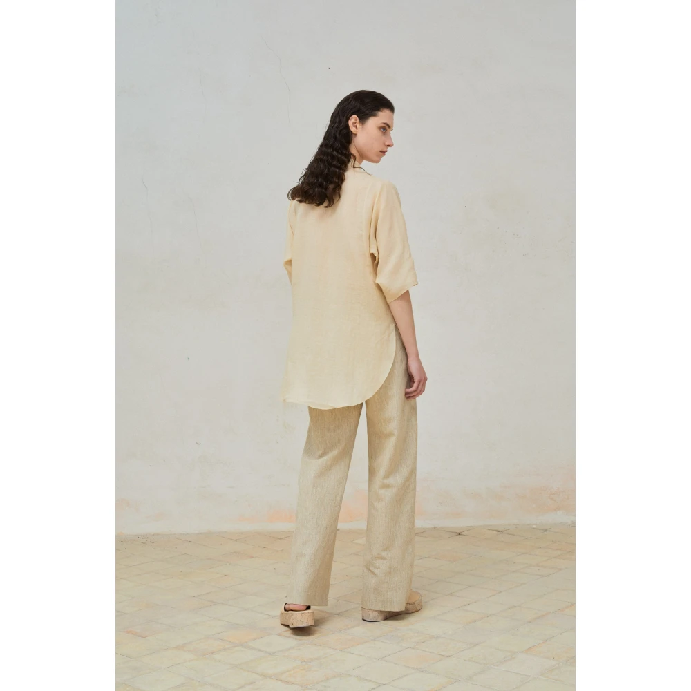 Cortana Beige Wol Linnen Hoge Taille Broek Beige Dames