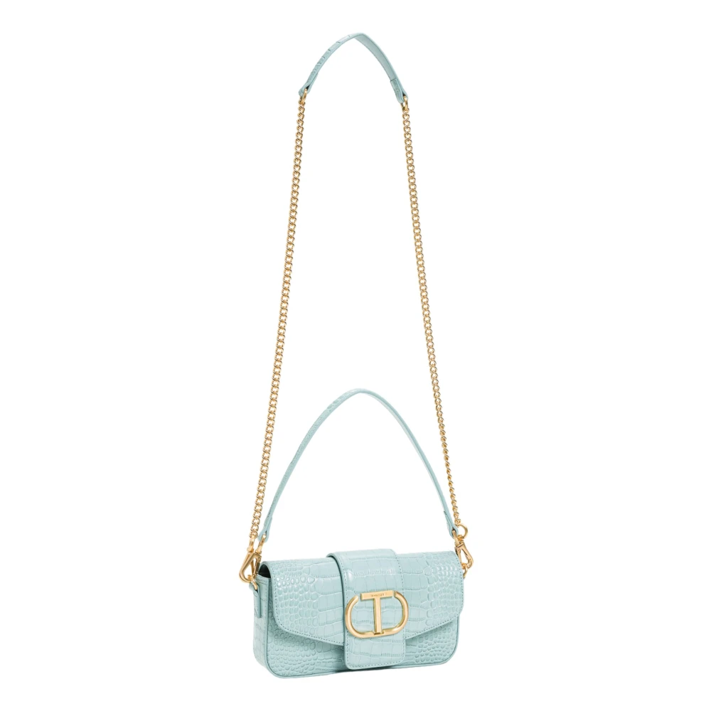 Twinset Lichtblauwe Krokodillenprint Leren Tas Blue Dames