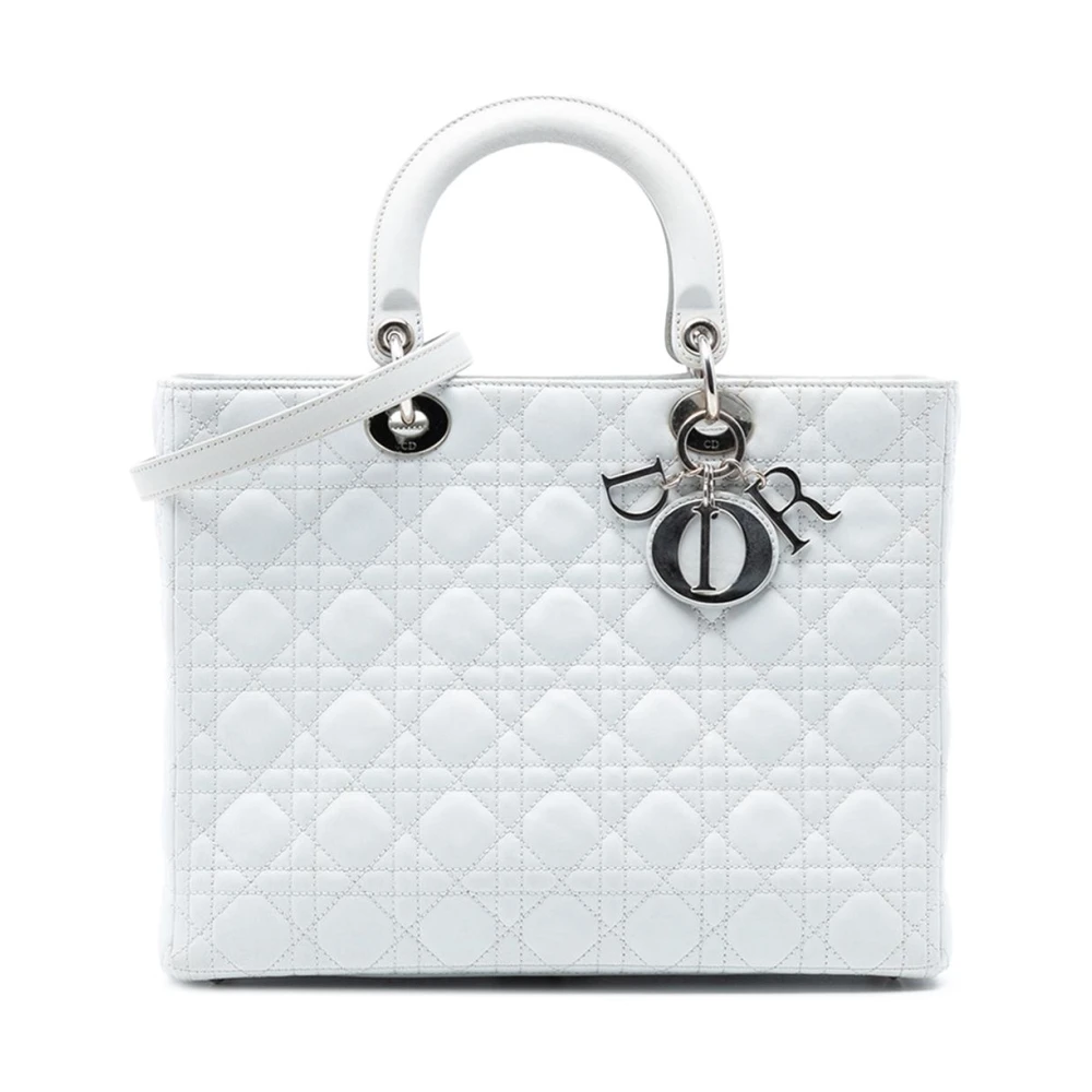 Dior Vintage Women's White Pre-Owned Lady Dior Cannage Leather Satchel Bag