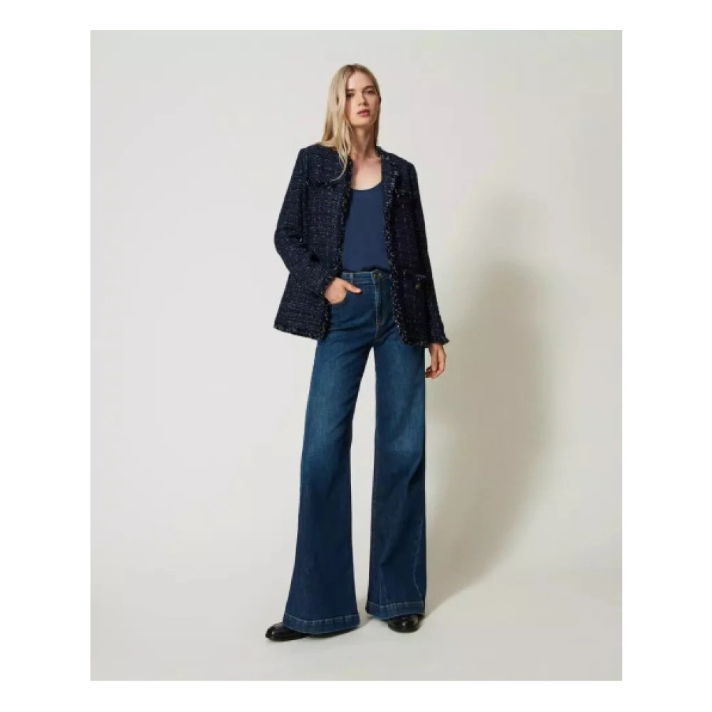 Twinset Gevlochten Stofjas met Franje Afwerking Blue Dames