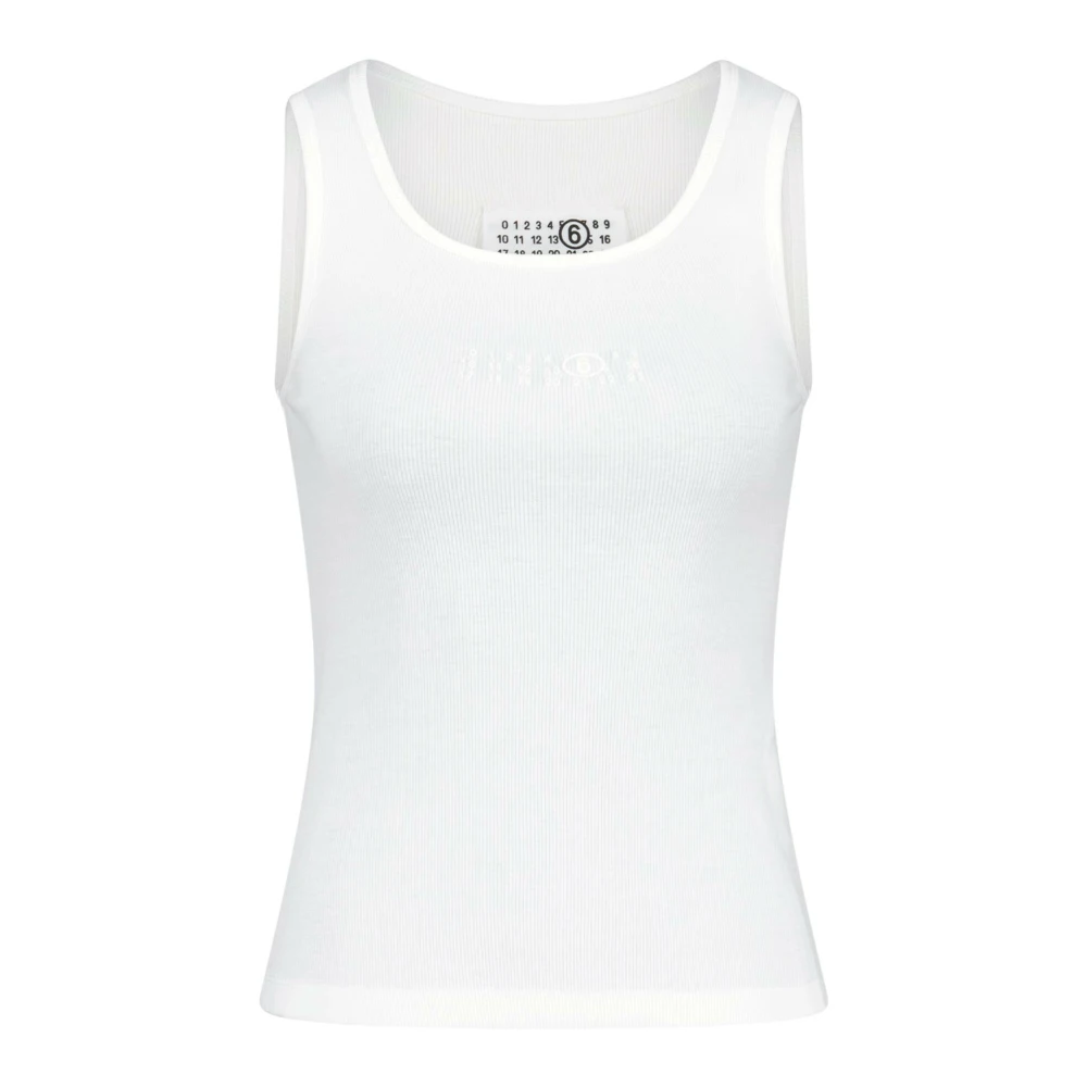 Maison Margiela Geribbeld Logo Top Katoen Slim Fit White Dames