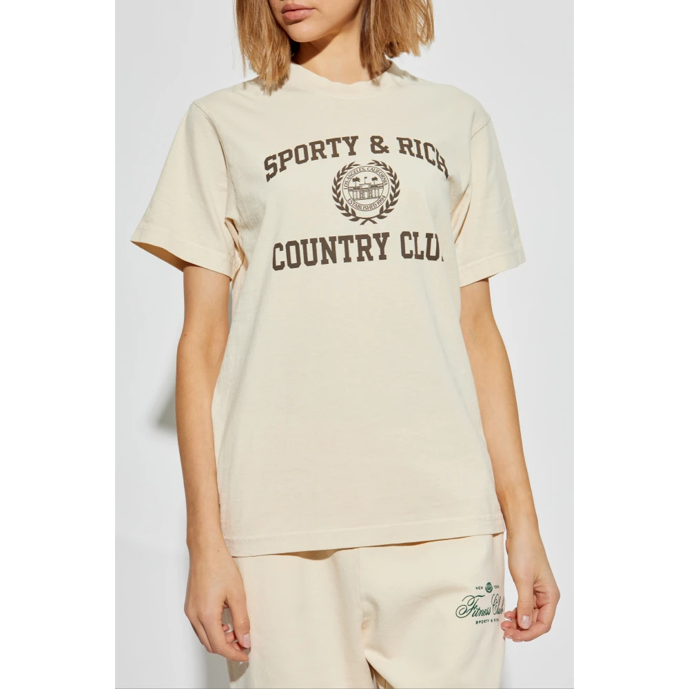 Sporty & Rich T-shirt uit de Varsity Crest collectie Beige Unisex