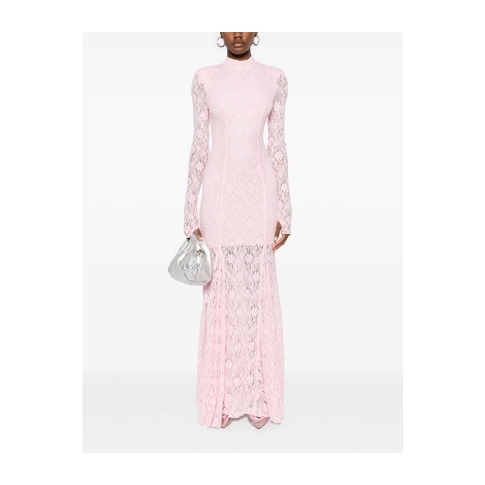 Rotate Birger Christensen Lange Mouw Kant Maxi Jurk Sprookje Pink Dames