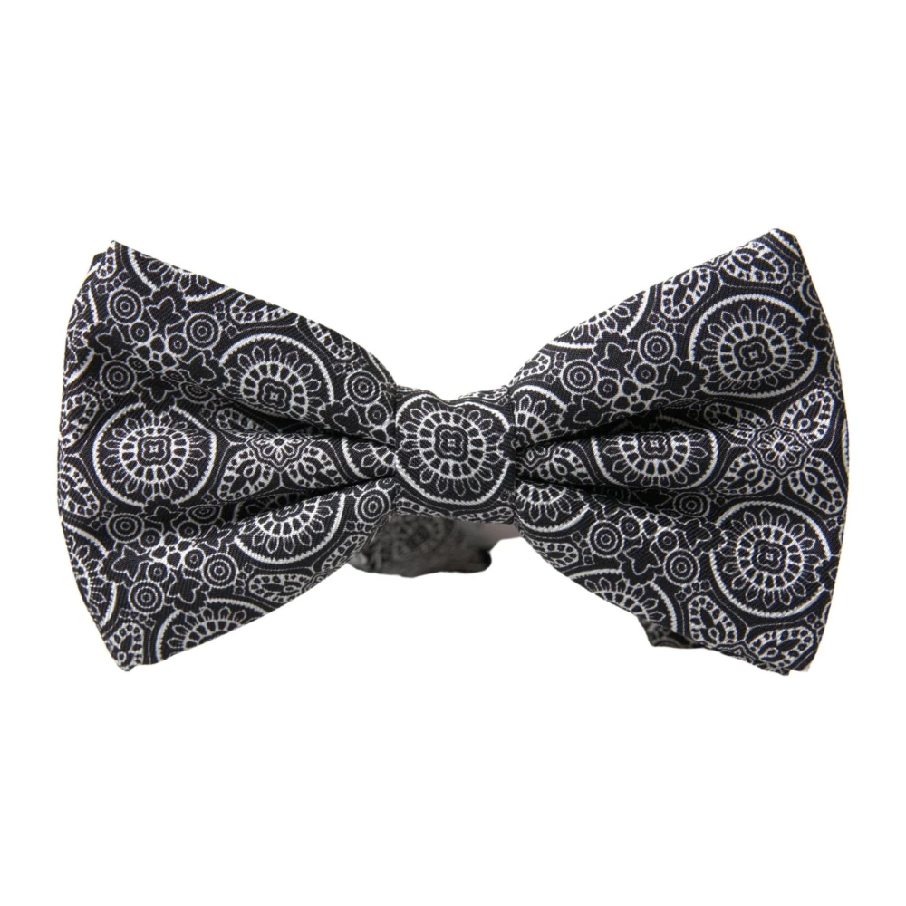 Dolce & Gabbana Zijden Strik Zwart Wit Fantasie Black Heren