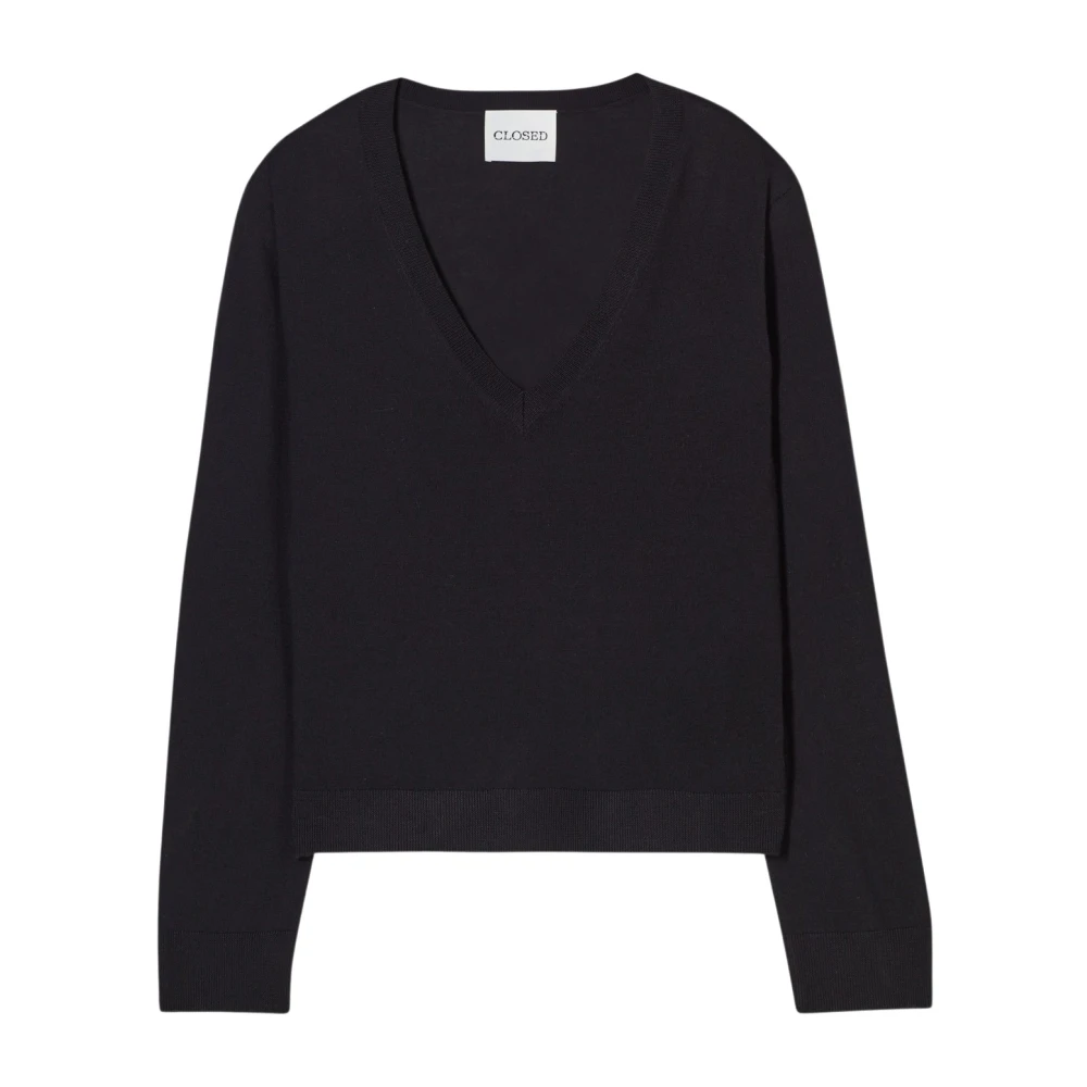 Closed V-hals Boxy Wol Zijde Trui Black Dames