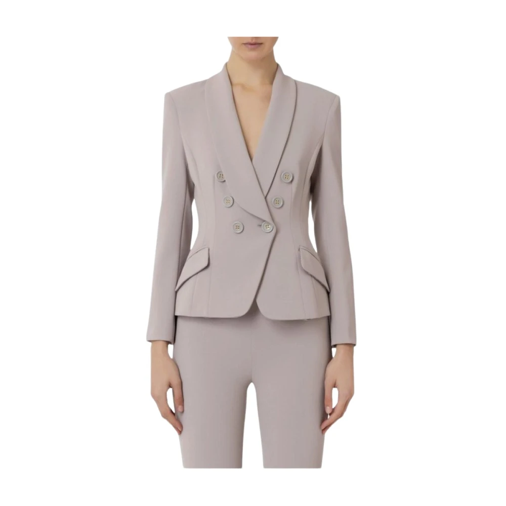 Elisabetta Franchi Pärla Blazer Gi072 Tyg Knappstängning Gray, Dam