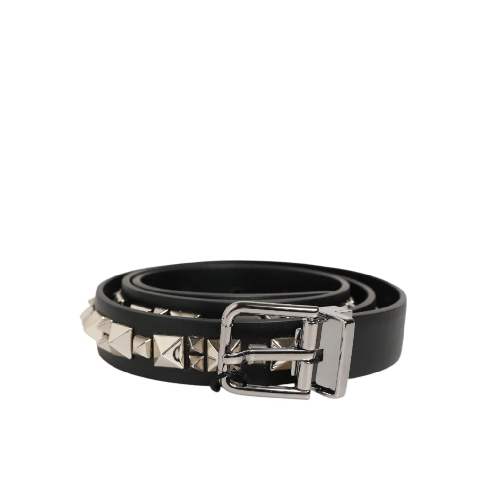 Dolce & Gabbana Black Leather Studded Silver-Tone Buckle Belt - 110 cm / 44 Inches - Image 2