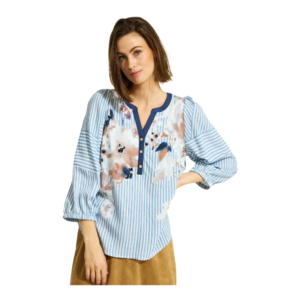 IN Front Lichtblauwe blouse met V-hals Blue Dames