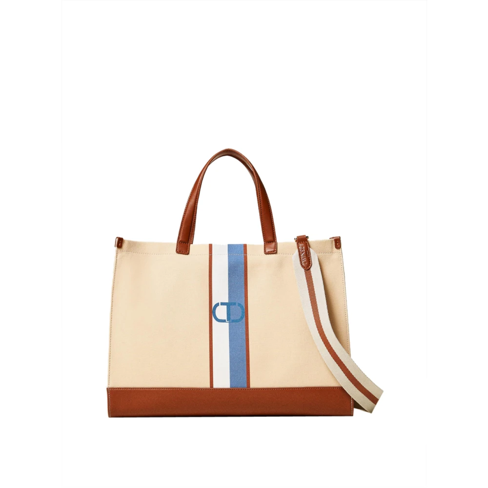 Twinset Women's Beige Shopper Bag With Oval T Logo