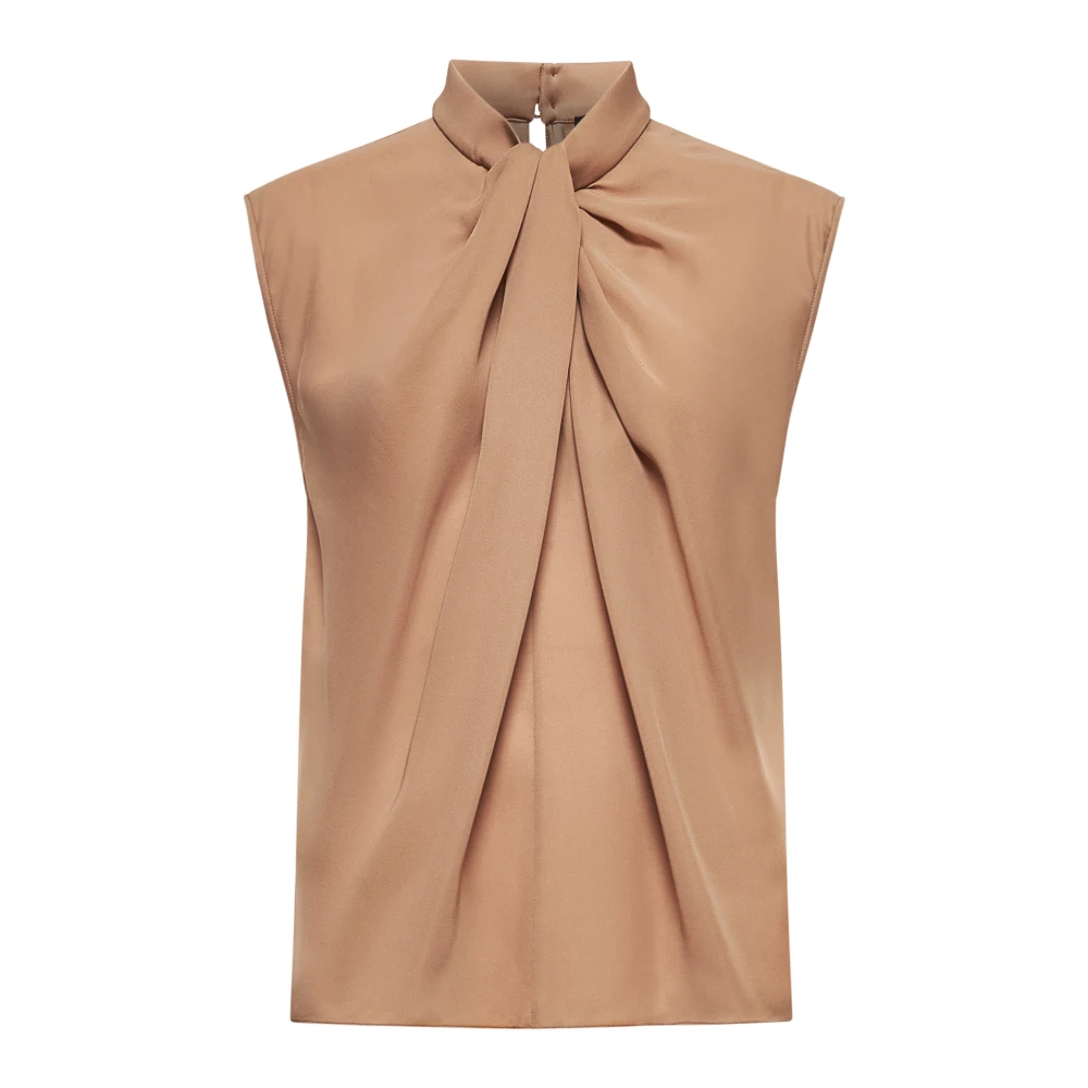 Giorgio Armani Zijden Roze Top met Knoopdetail Beige Dames