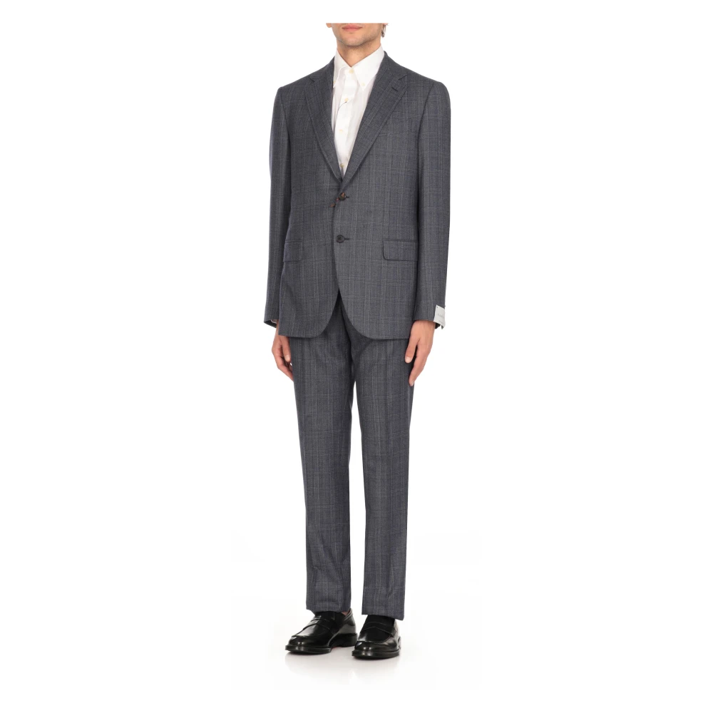 Caruso Blauw Wollen Pak Jas en Broek Blue Heren