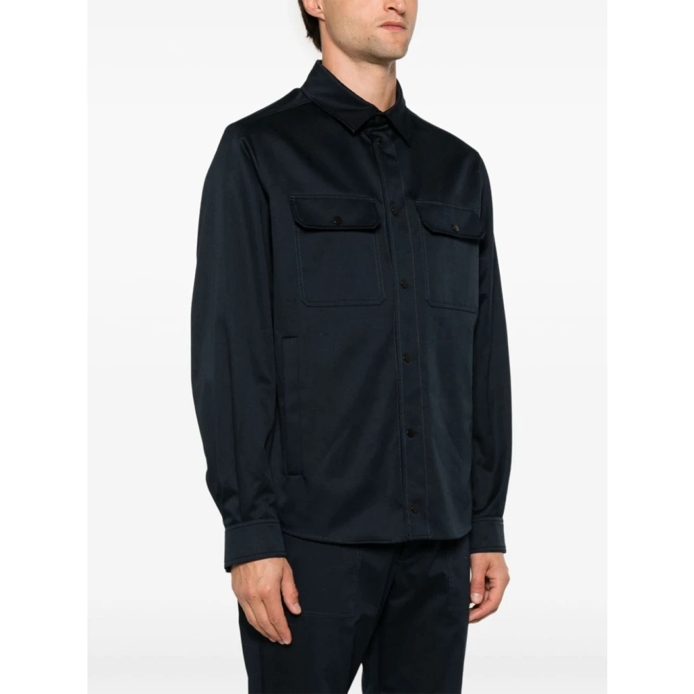 Moncler Blauw Leren Katoenen Overhemd Black Heren
