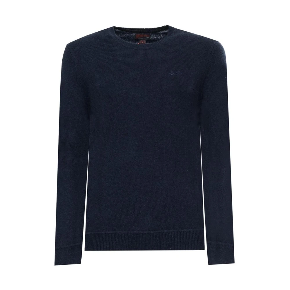 Superdry Mannen Solid Sweater met Ribbed Hems Blue Heren