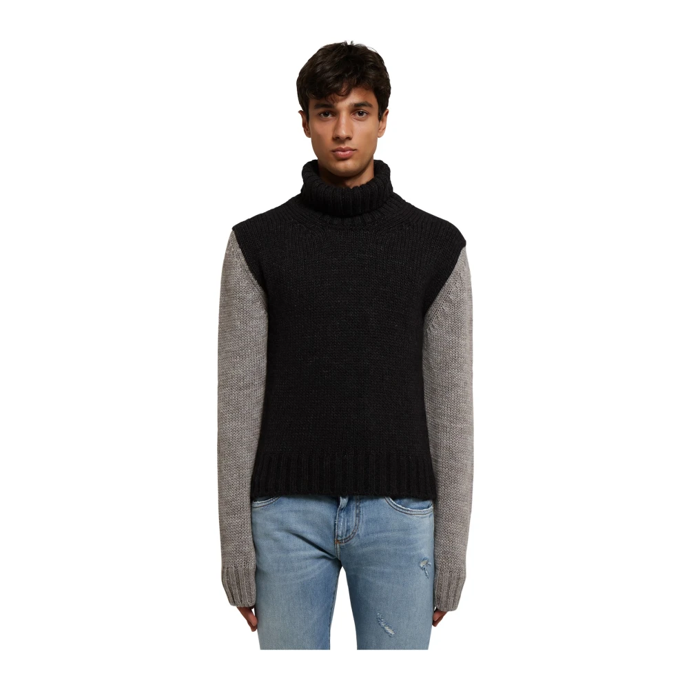 Dolce & Gabbana Zwart en Grijs Wolmix Turtleneck Sweater Gray Heren