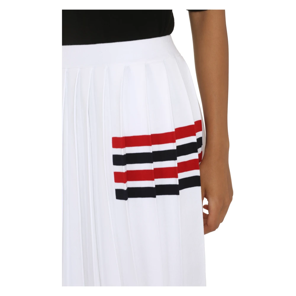Thom Browne Geplooide Gebreide Rok met Tricolor Detail White Dames