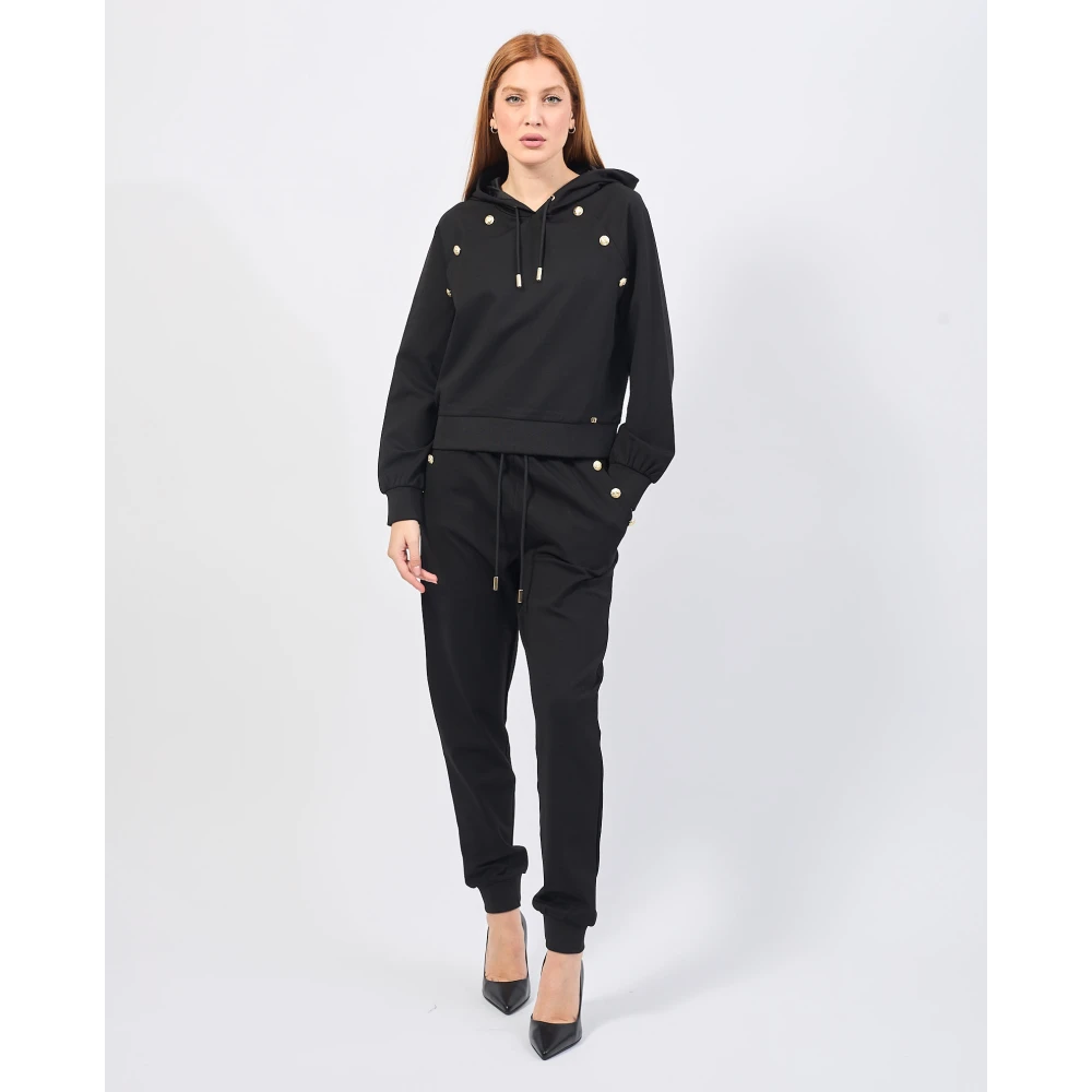Gaudi Zwarte trui met decoratieve knopen en capuchon Black Dames