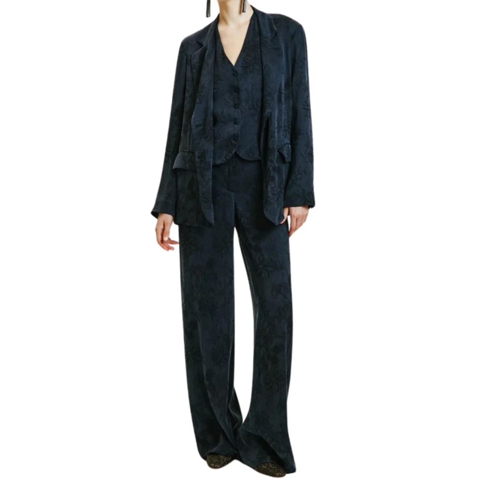 Momoni Bloemen Jacquard Lyoncel Viscose Jas Blue Dames