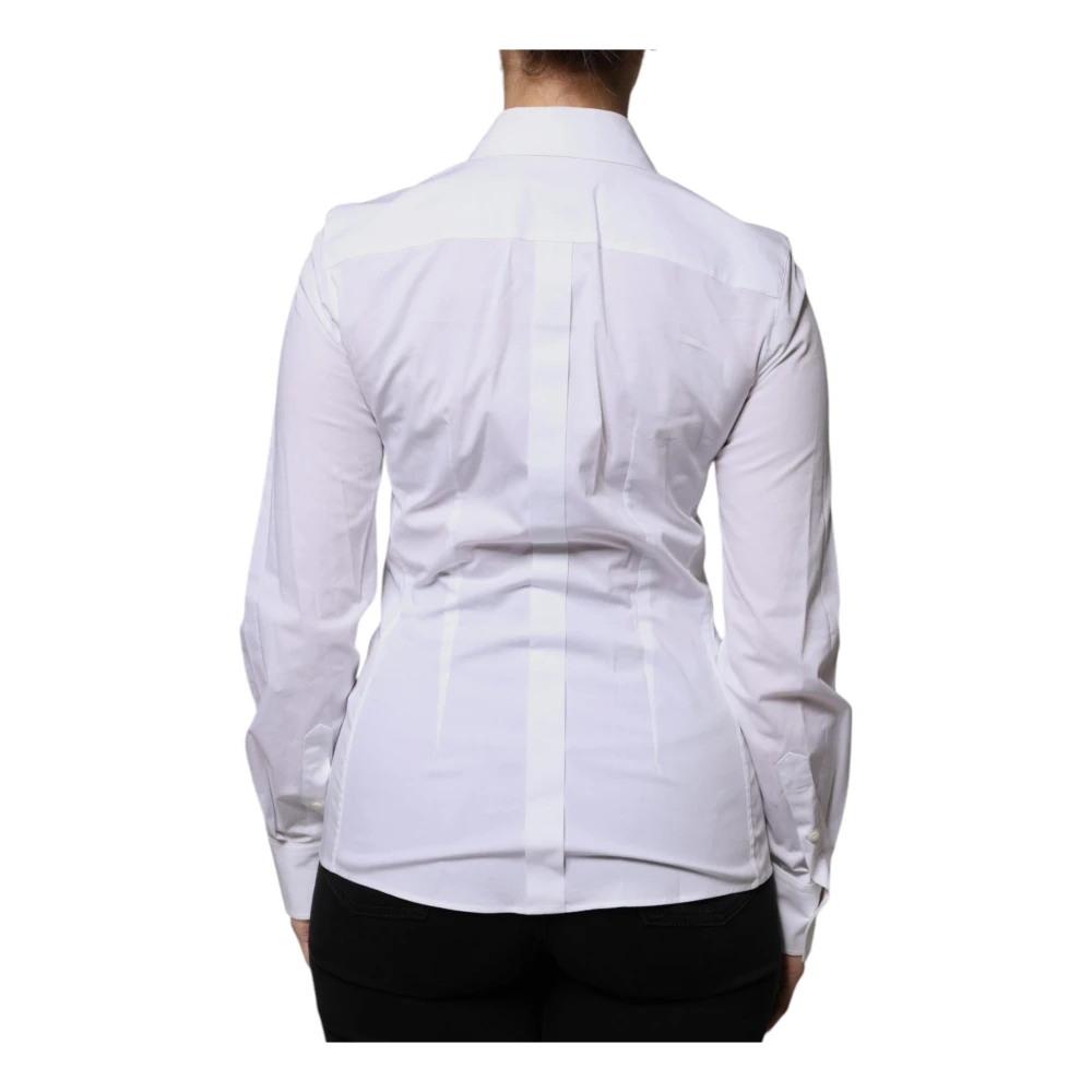 Dolce & Gabbana Witte Katoenen Kraagshirt met Logo White Dames