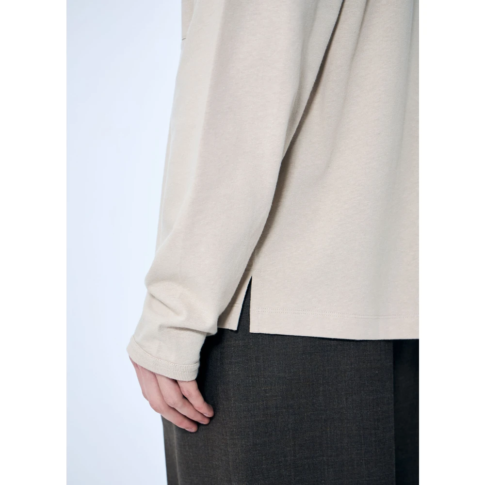 Lemaire Katoenen Ronde Hals Lange Mouw Zak T-shirt Beige Heren