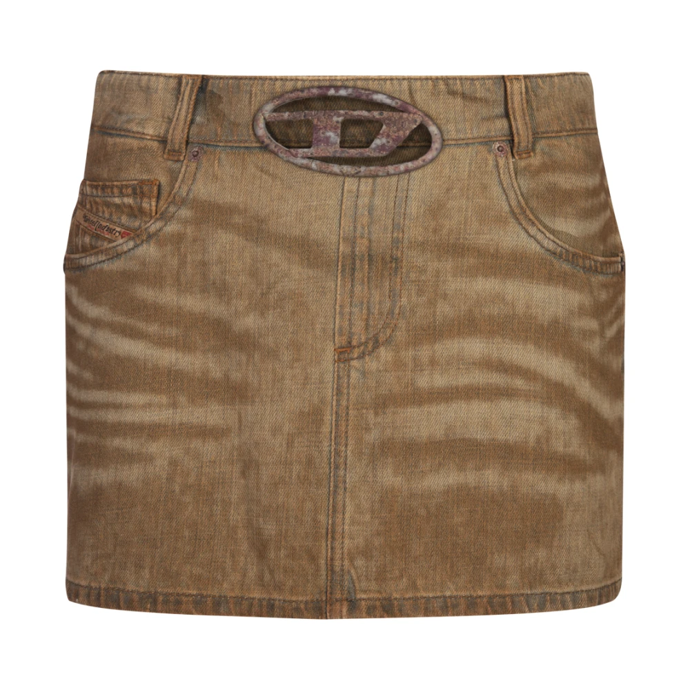 Diesel Kameel Denim Mini Rok met Oval D Logo Brown Dames