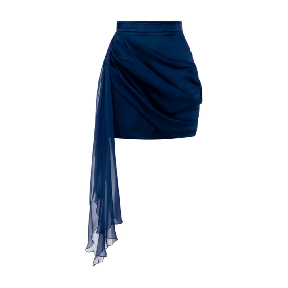 Elisabetta Franchi Blue Satin Slim Fit Draped Mini Skirt - Female - Short Skirts - L - Skirts