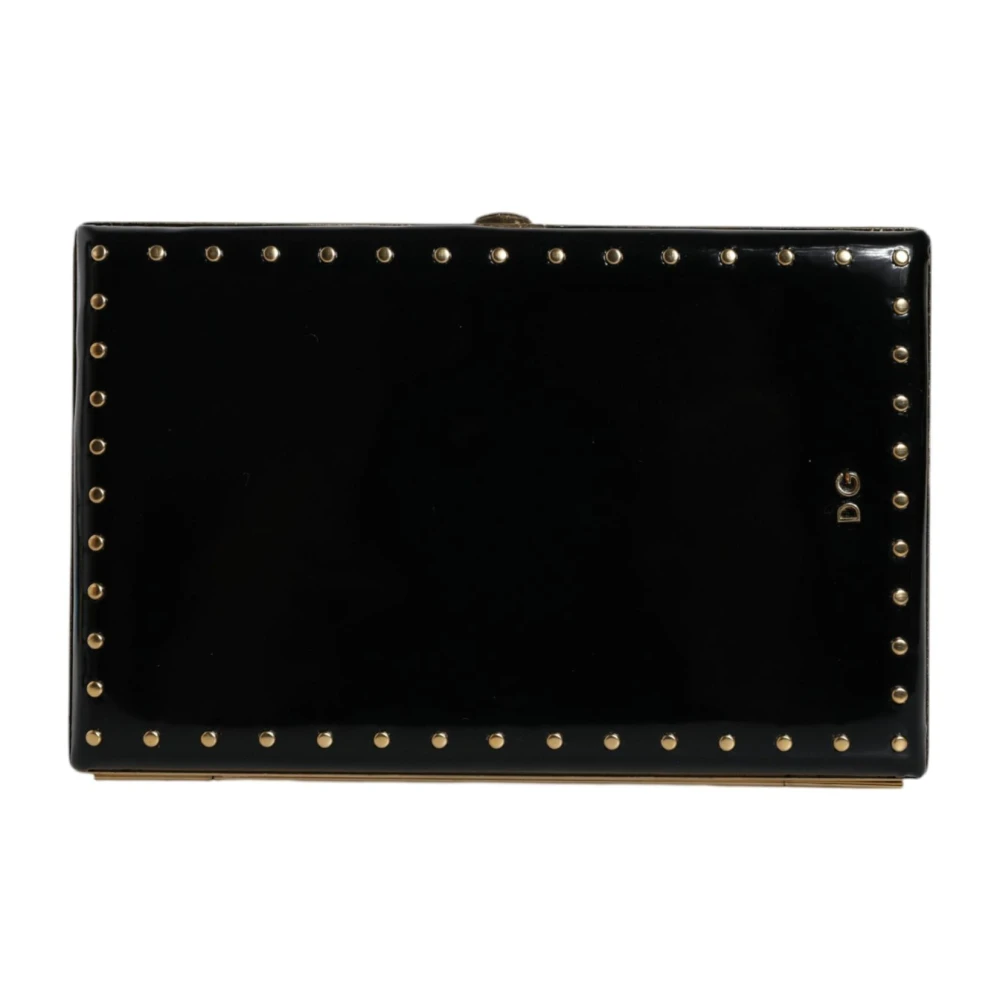Dolce & Gabbana , Clutches, Female, Black, One Size, Studded Gold Frame Black Leather Clutch