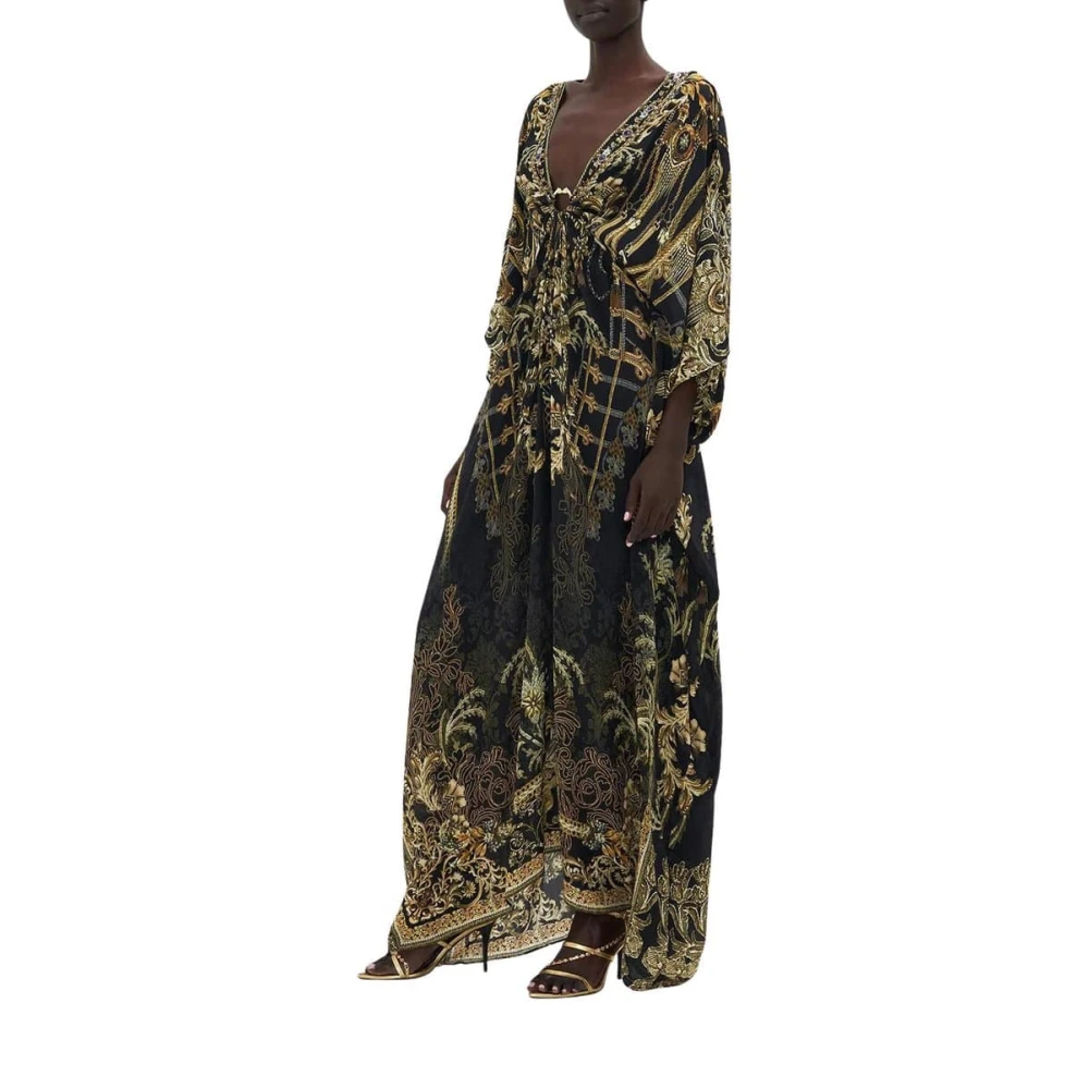 Camilla Gouden Swirls Zijden Kaftan Nacht Multicolor Dames