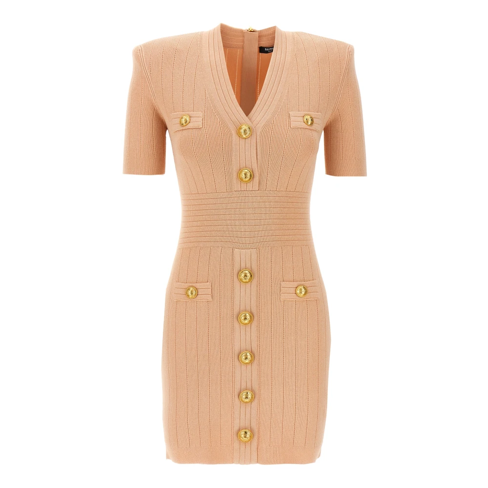 Balmain Pink Knitted Dress With Buttons - Female - Short Dresses - S - Dresses