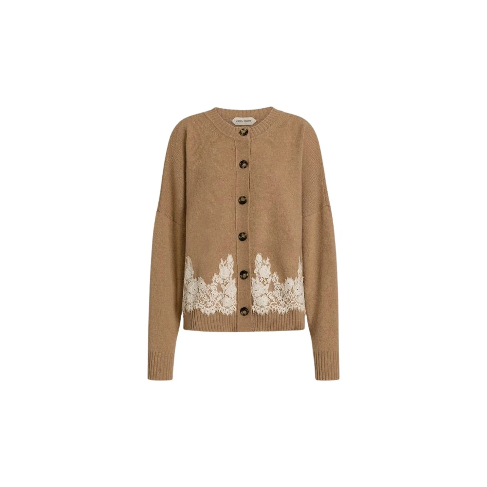 Alberta Ferretti Beige Cashmere Cardigan With Lace Insert - Female - Cashmere Knitwear - 2XL - Knitwear