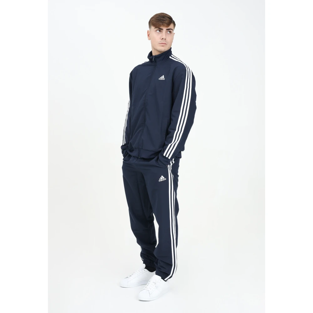 Adidas Sportieve Blauwe Geweven 3-Stripes Jumpsuit Blue Heren