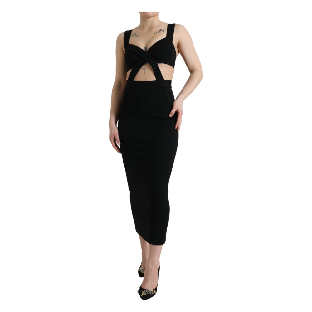 Dolce & Gabbana Zwart Bodycon Midi Jurk Black Dames