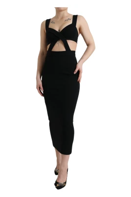 Svart Bodycon Midi Klänning