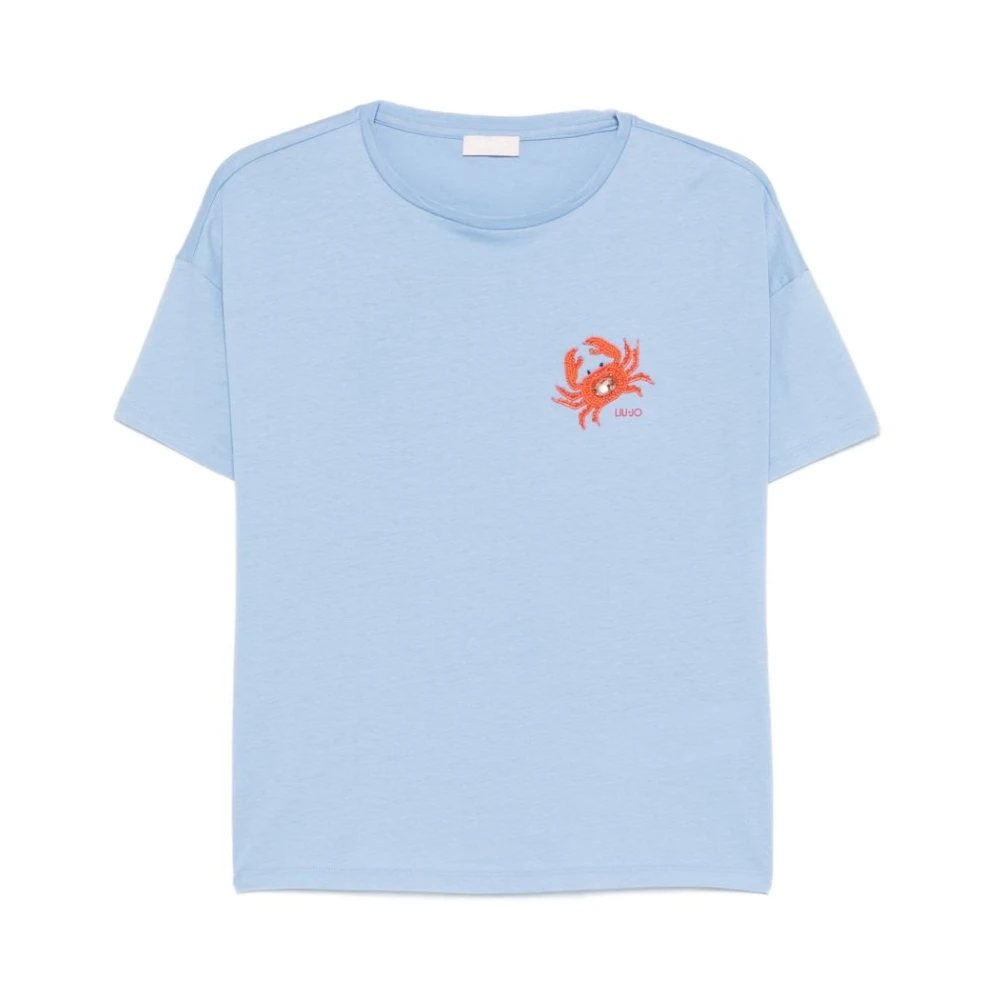 Liu Jo Kvinno Blå Toppar Dam, Xl, Bomull, T-Shirt I Bomull Med Tryck