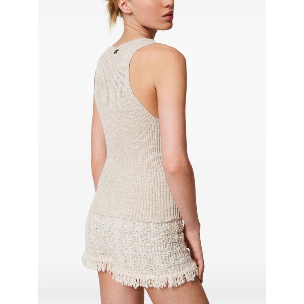 Twinset Beige Lurex Mouwloze Sweater Set Beige Dames