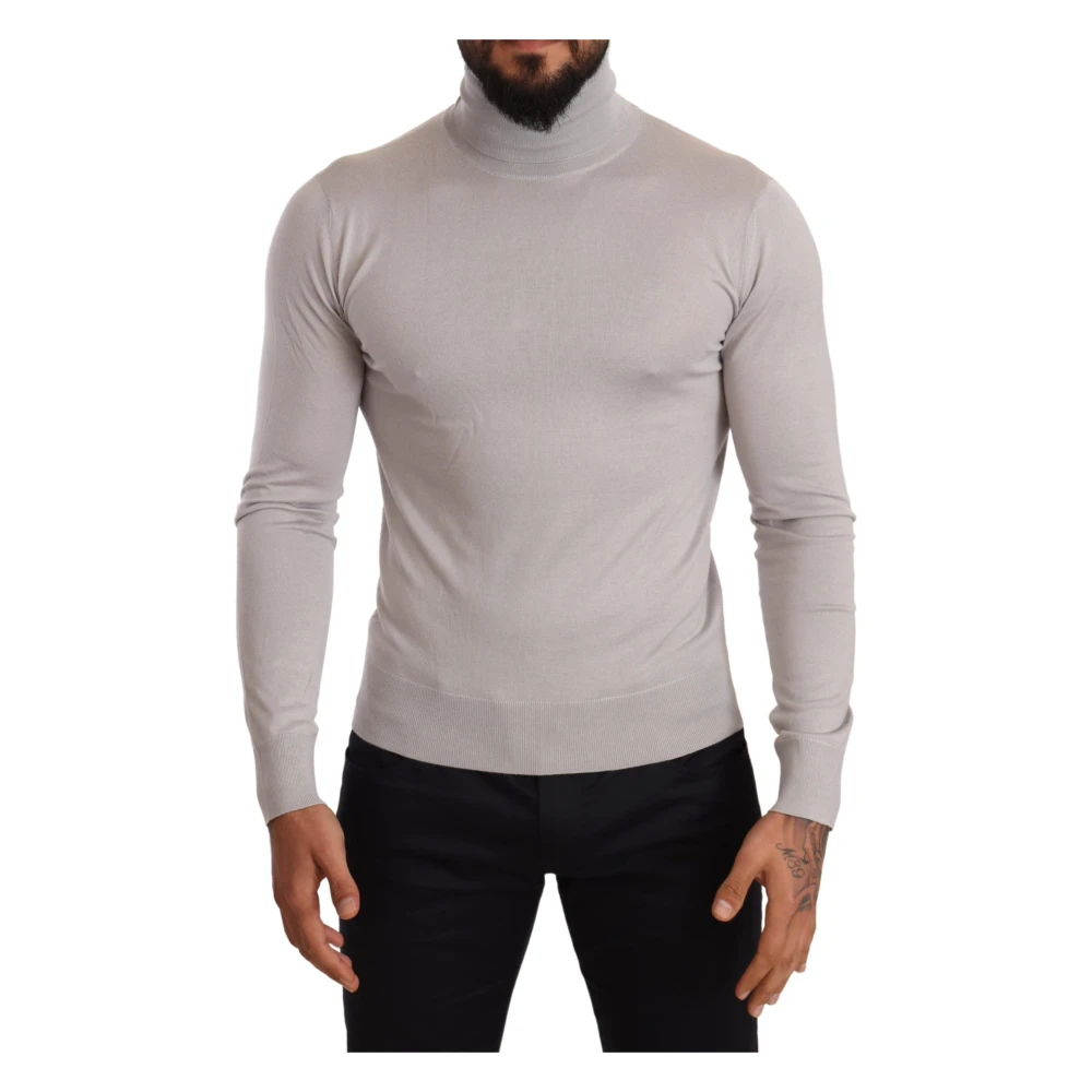 Dolce & Gabbana Men's Gray Cashmere Turtleneck Pullover Jumper - Turtlenecks - S- Knitwear