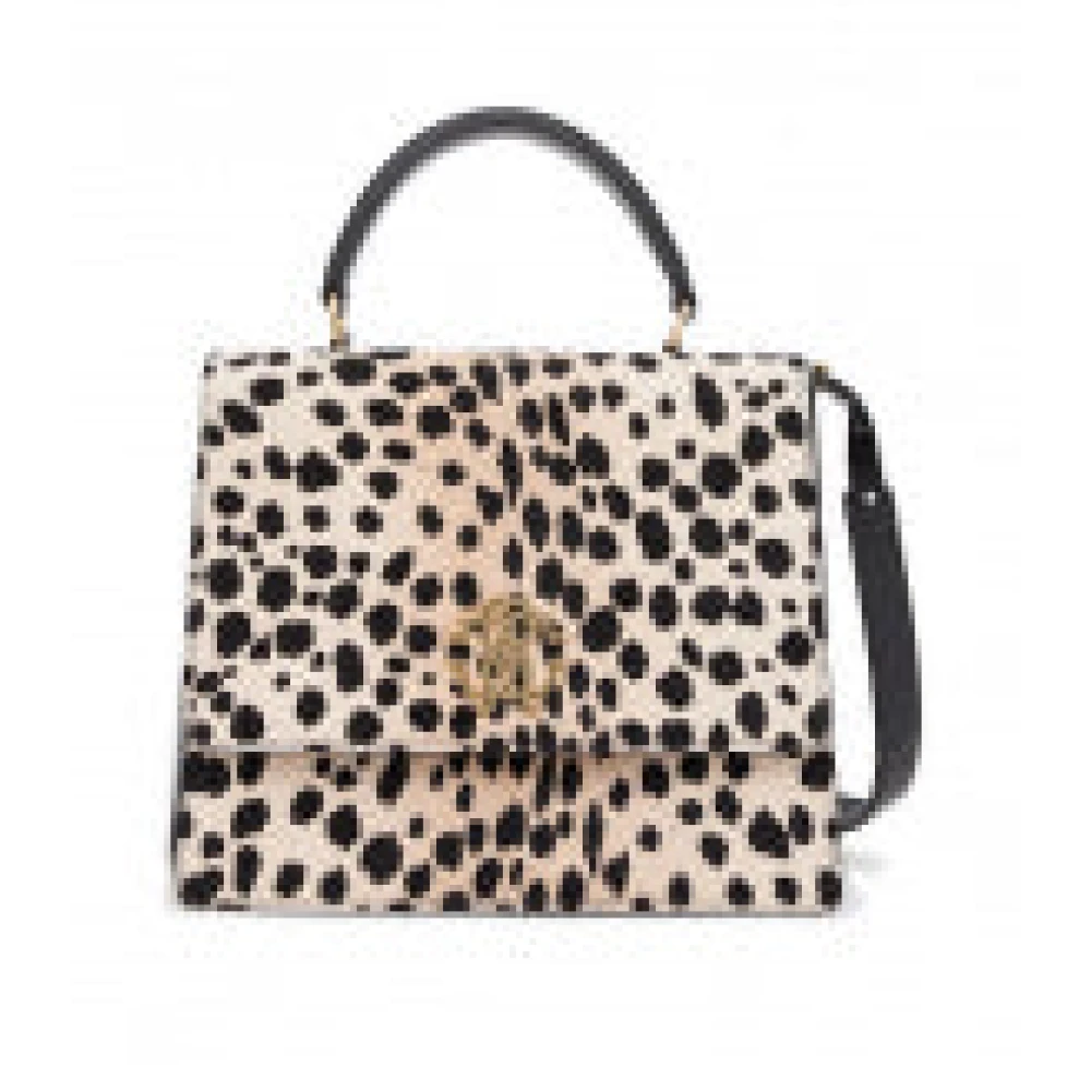 Roberto Cavalli Gedrukte Koeienhuid Handtas Aktetas Stijl Beige Dames