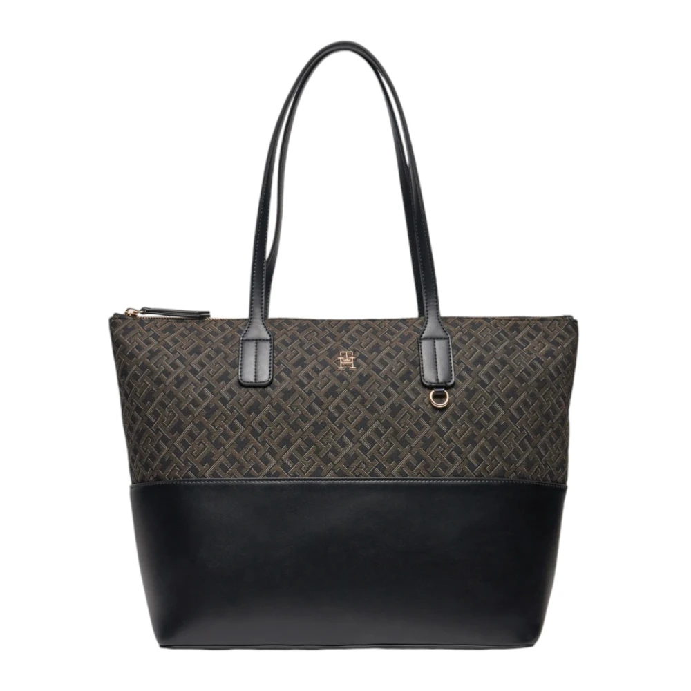 Tommy Hilfiger Jacquard Tote Tas Herfst Winter Collectie Black Dames