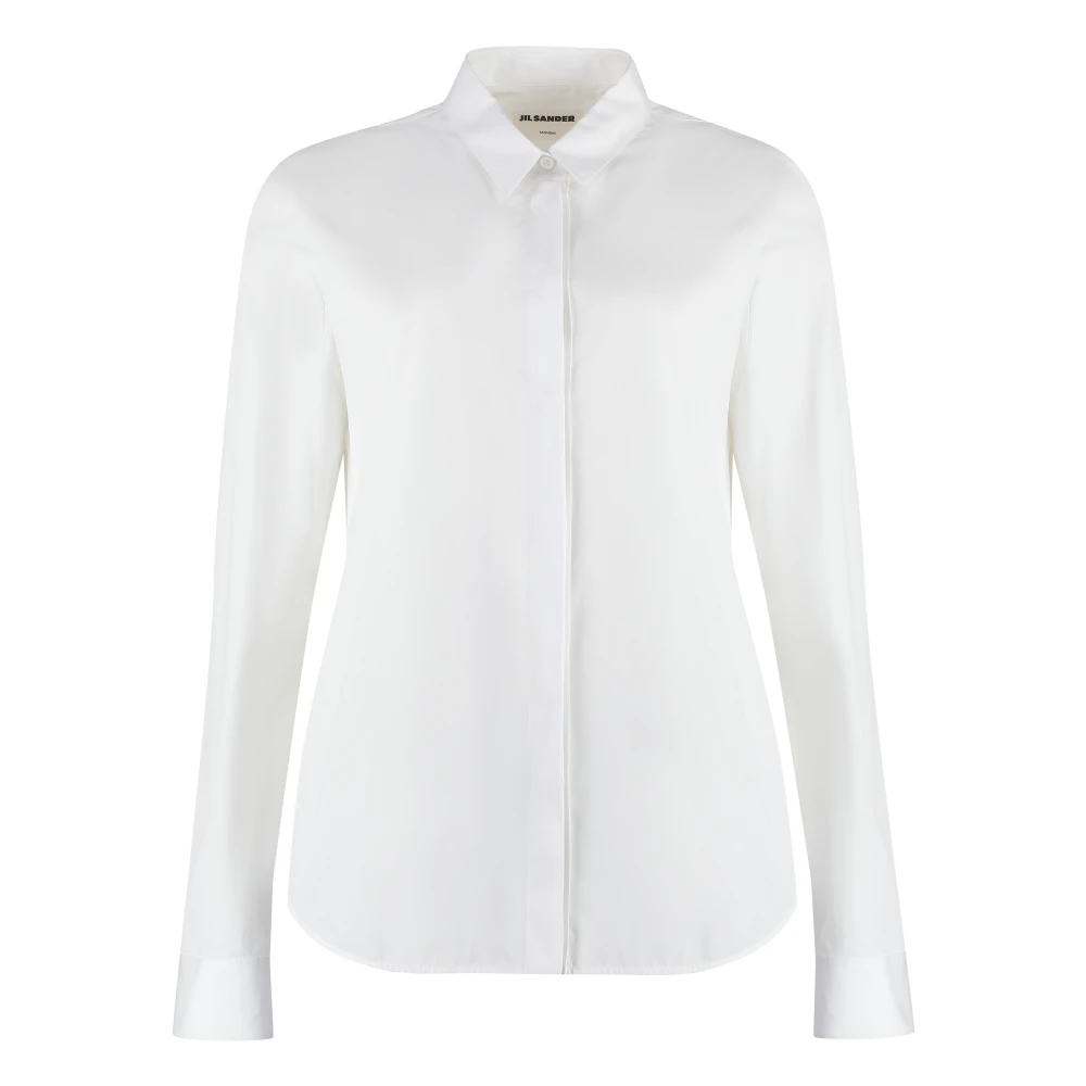 Jil Sander Women's White Cotton Poplin Shirt With Hidden Fastening - Shirts - L - Blouses & Shirts