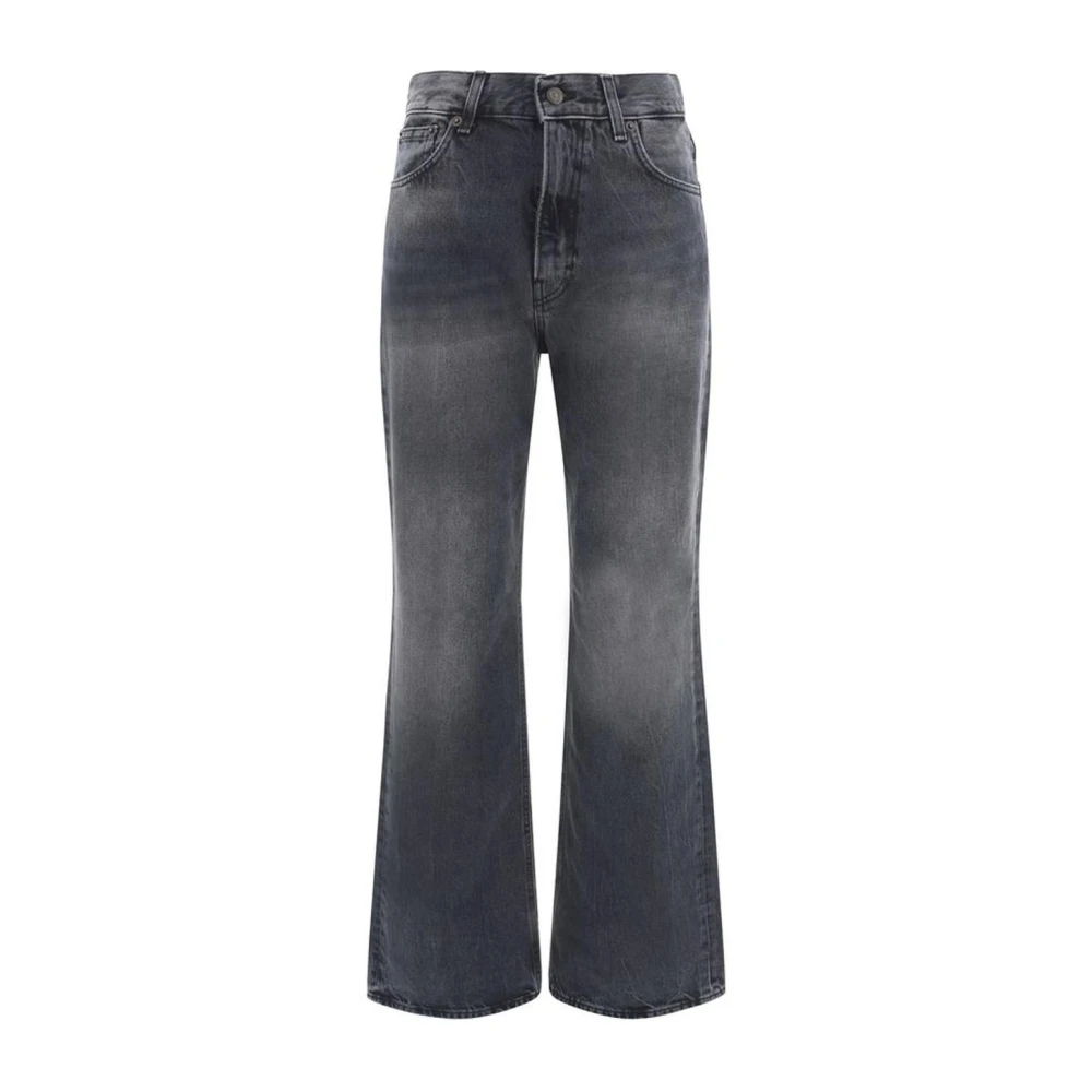 Haikure Monokrom Straight Jeans med Läder Patch Gray, Dam