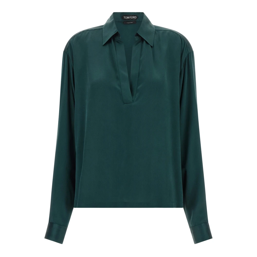 Tom Ford Blouses, Female, 2XS, Stretch Silk Satin Polo Green