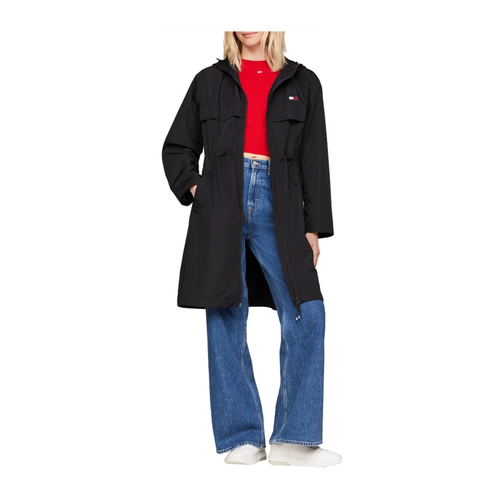 Tommy Jeans Zwarte technische trenchcoat met logo Black Dames