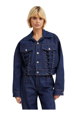 Lacing-Detail Denim Jacket