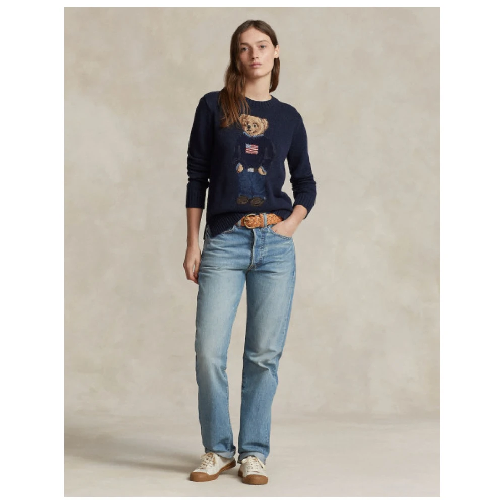 Polo Ralph Lauren Jacquard Polo Bear Sweater Blue Dames