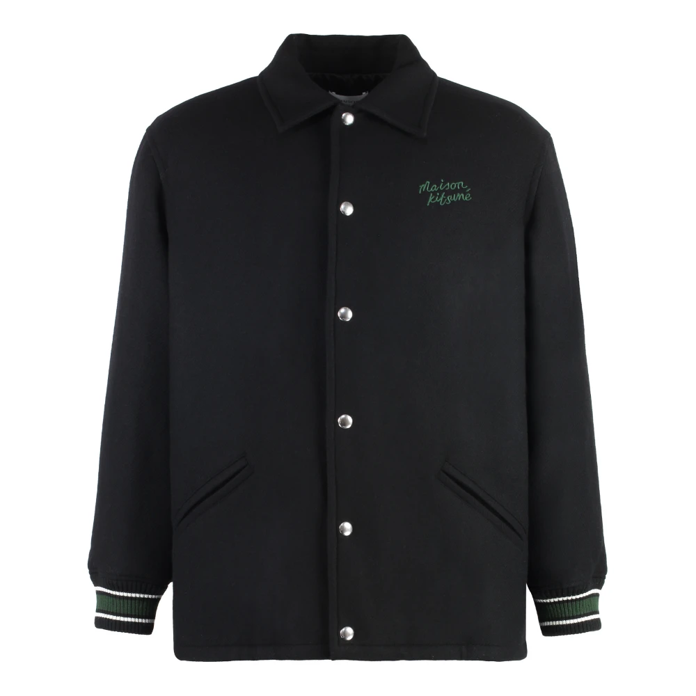 Maison Kitsuné Geborduurde wollen bomberjack Black Heren